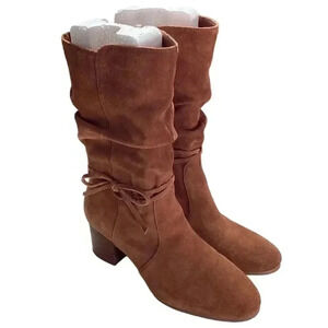 Violet and Red Janine Women 9.5 M Suede Mid Calf Boho Western Boots Brown Heels